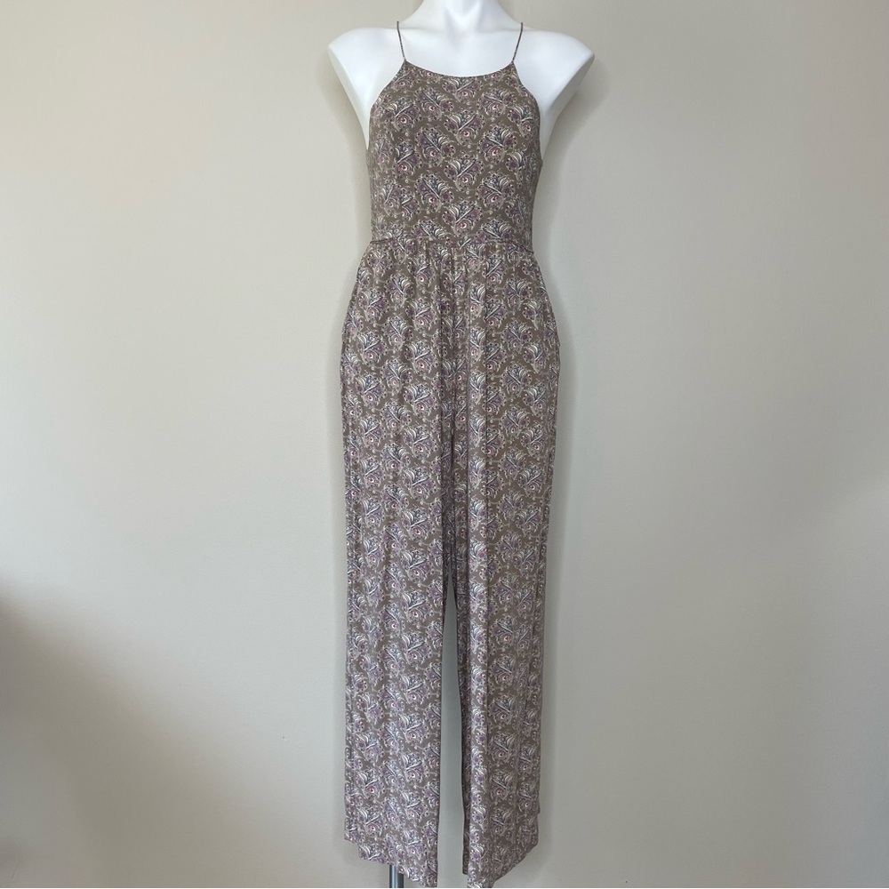 Muted Floral Wide Leg Jumpsuit with Sexy Open Back Fitted Top/Loose Flowy Legs